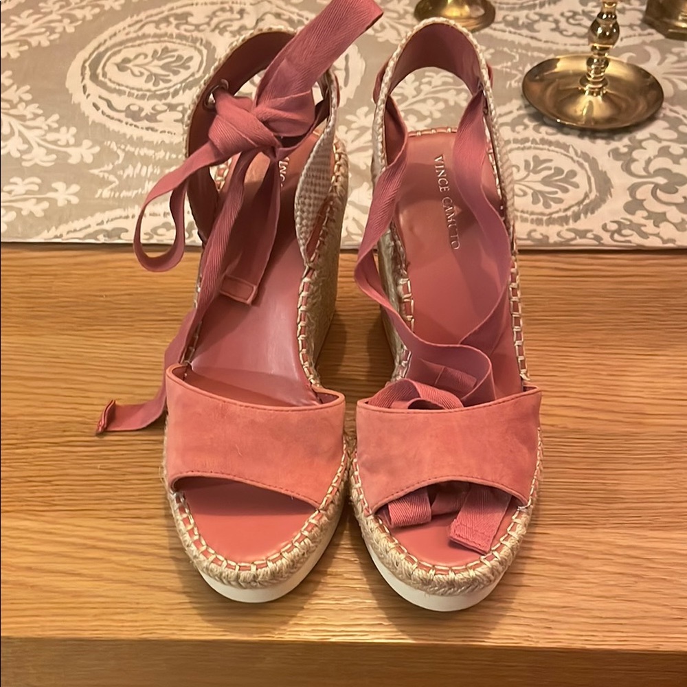 Vince Camuto Pink Suede Espadrille Wedge Sandals